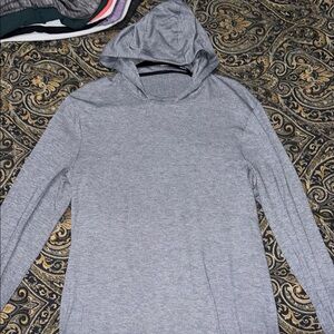 Blue-Gray Hooded Long Sleeve Top